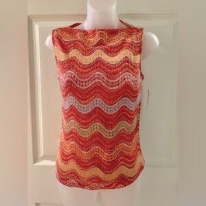 NWT 90s vintage La Belle pink orange Poly Wavy Tank Top Large NEW Stretch Lined